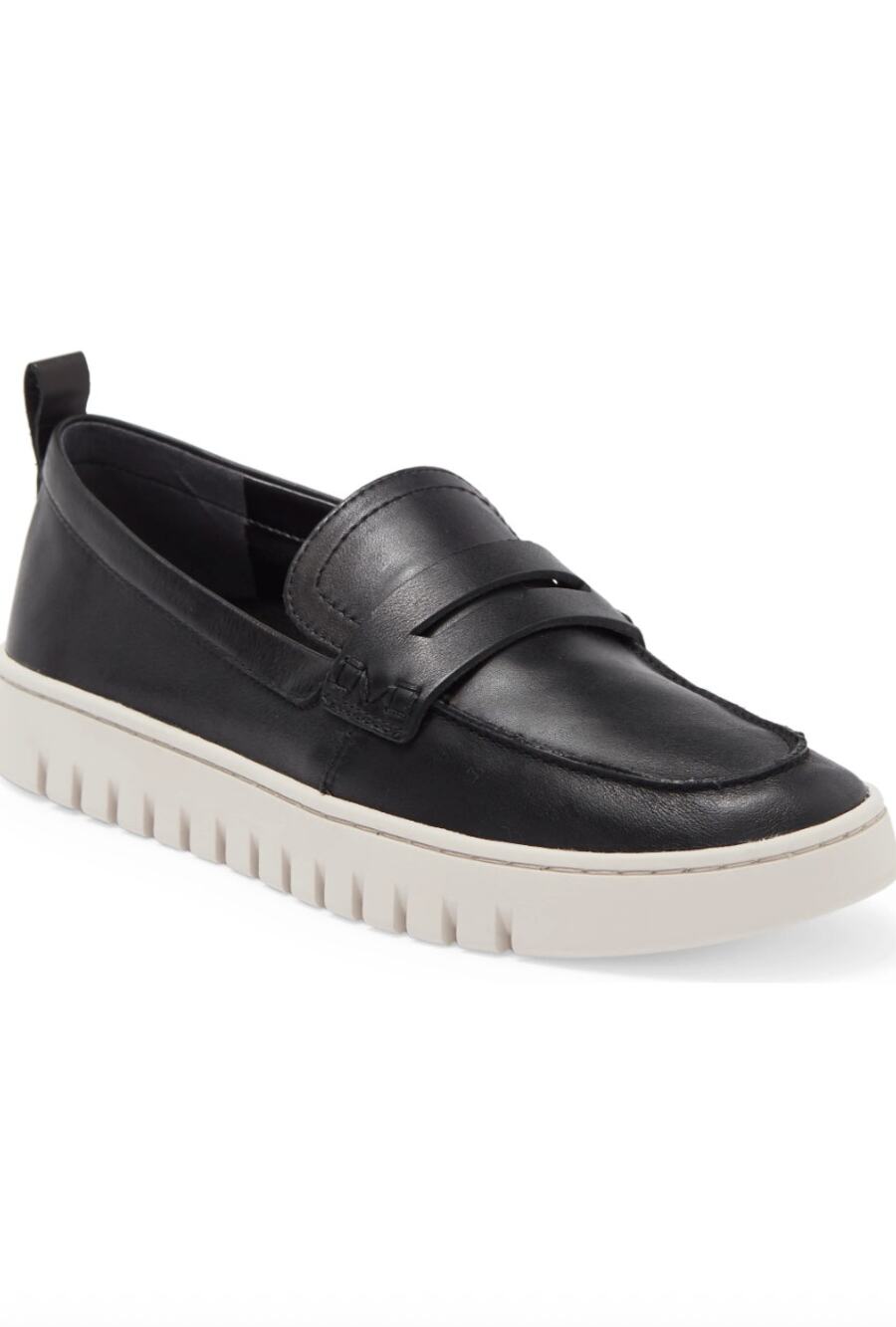 New Vionic Black Leather Penny Loafer Womens Size 8.5 White Platform Soles